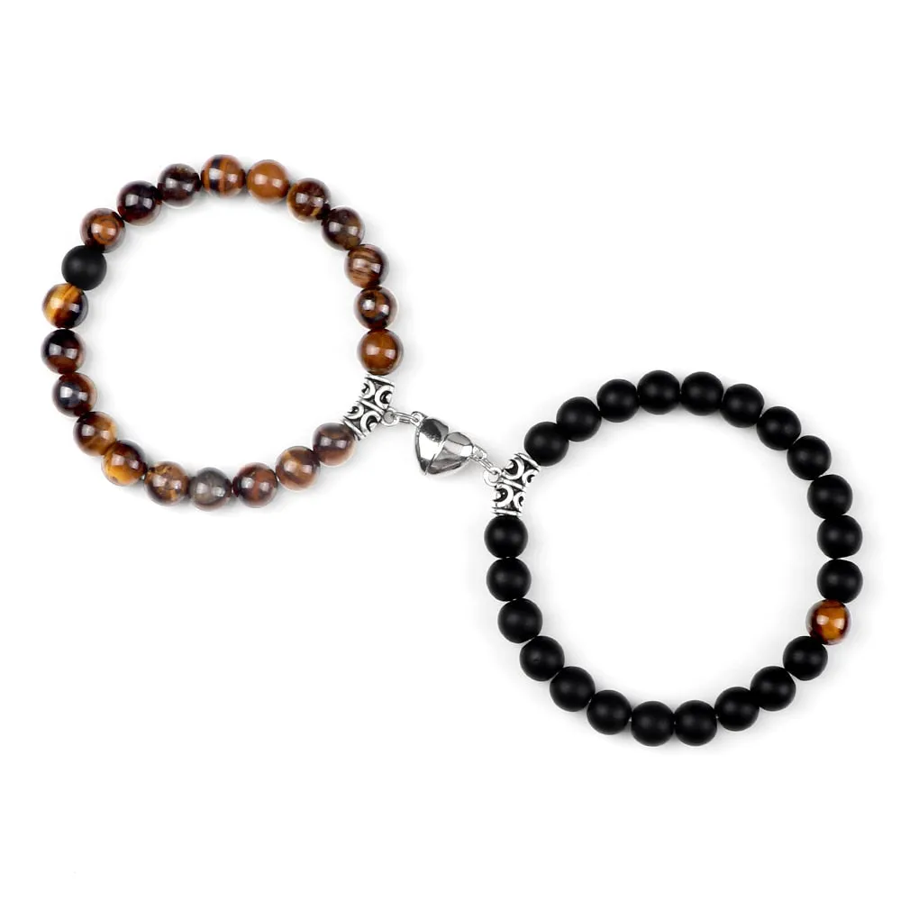 2pcs/set Natural Stone Beads Bracelet for Lovers Heart Magnet Attraction