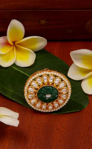 Alluring Designer Gold Plated Royal Kundan Beaded Ring (D260)