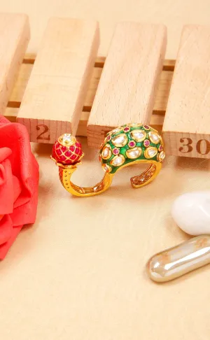 Alluring Designer Gold Plated Royal Kundan Beaded Ring (D271)