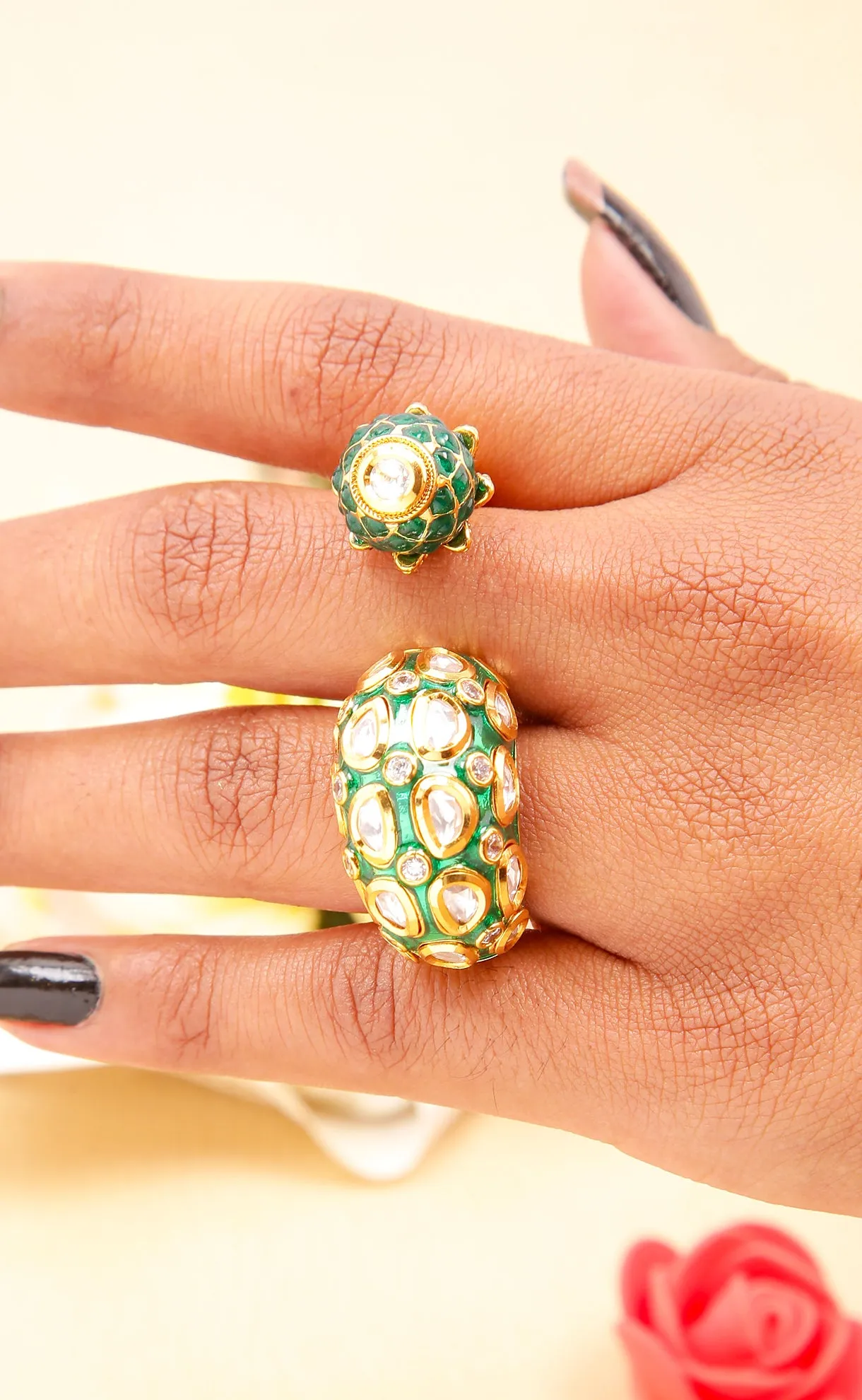 Alluring Designer Gold Plated Royal Kundan Beaded Ring (D271)