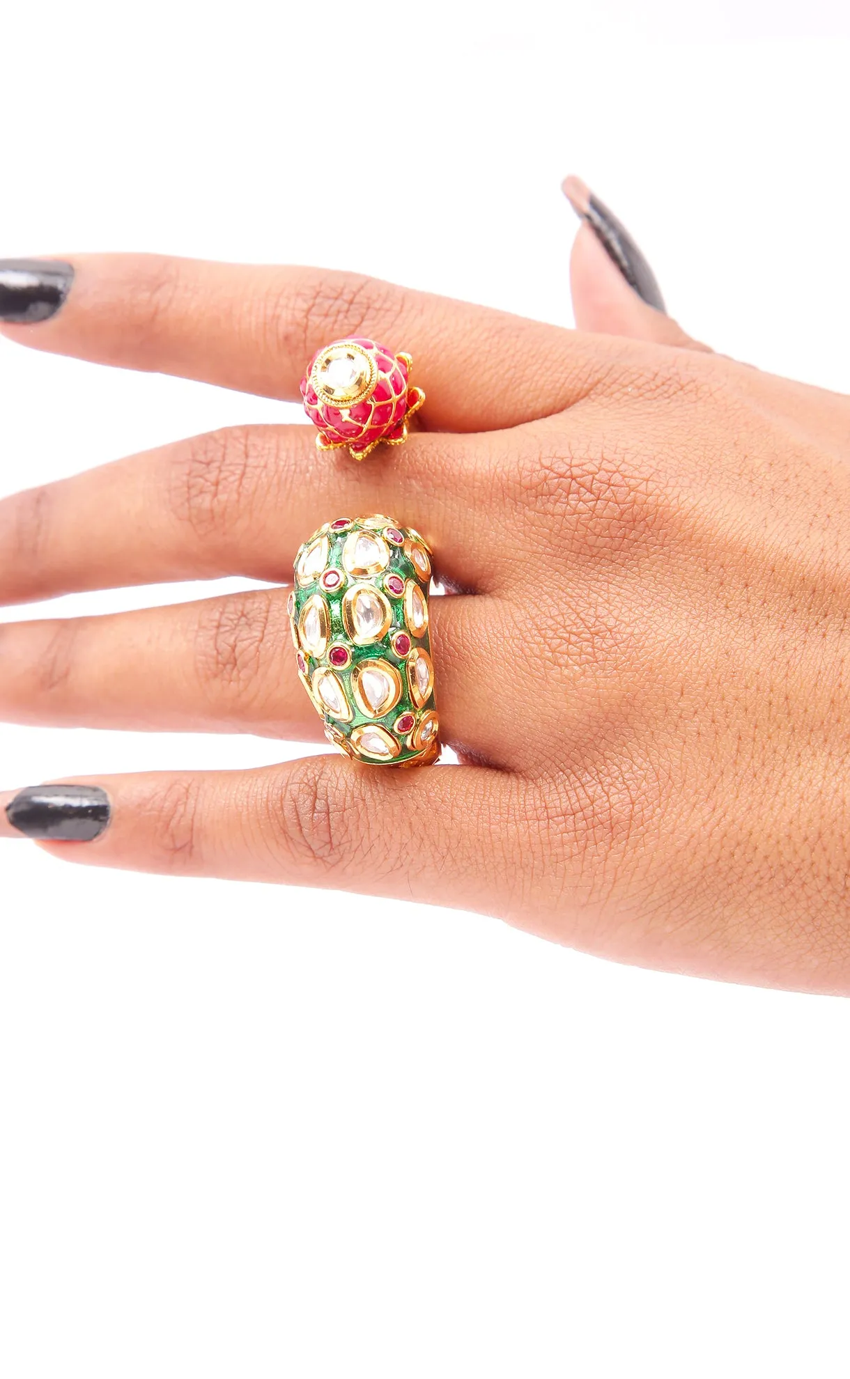 Alluring Designer Gold Plated Royal Kundan Beaded Ring (D271)