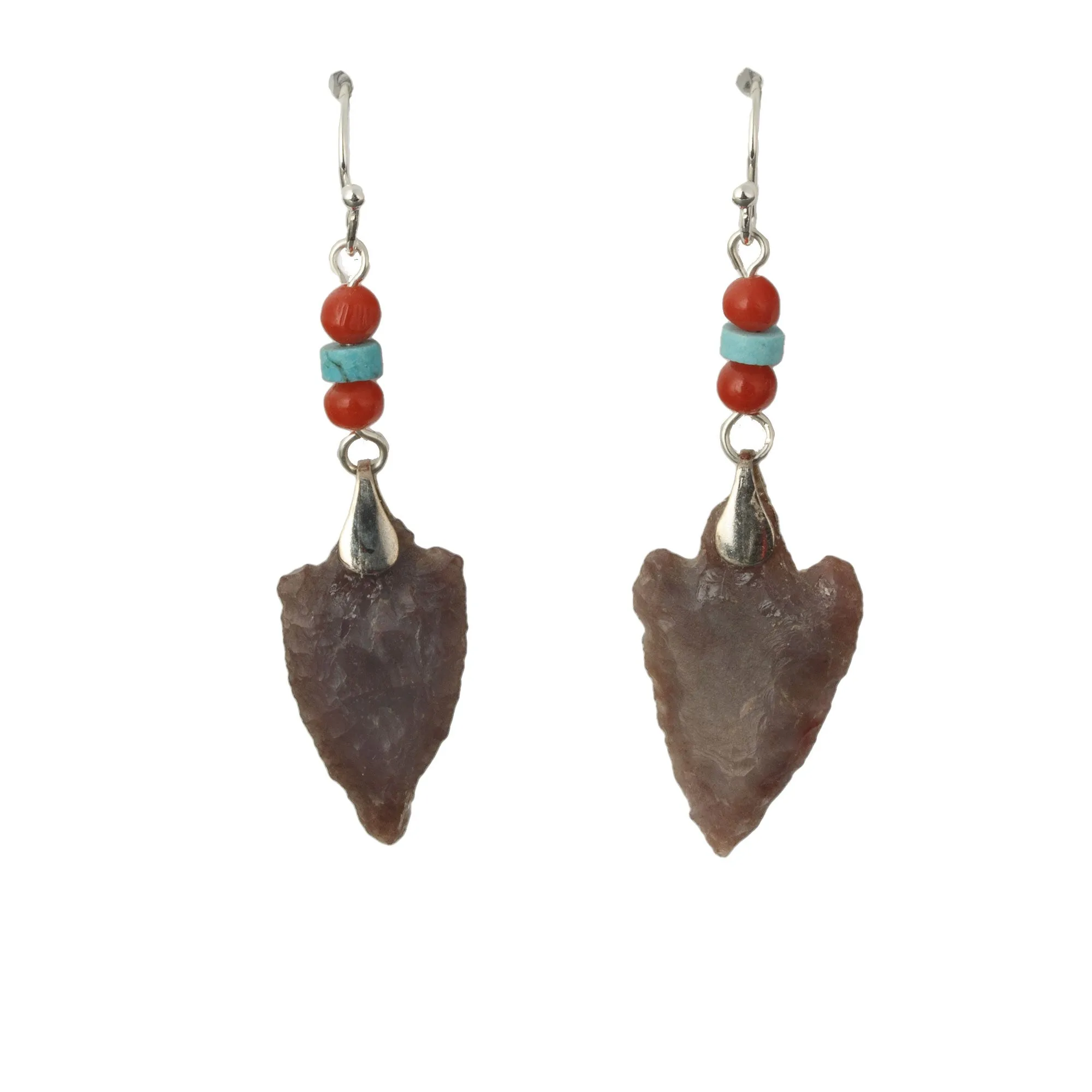 Arrowhead Earrings, Ancient excavated, with Coral, Turquoise. J-erbd173