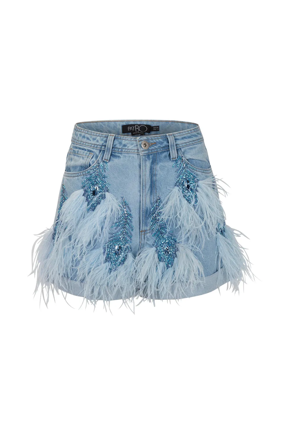 Beaded Feather Denim Shorts
