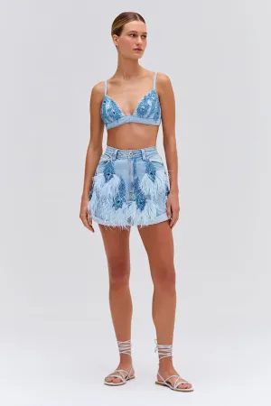 Beaded Feather Denim Shorts