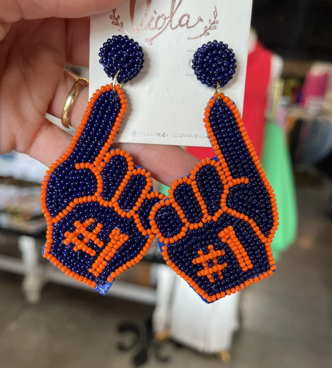 Blue and Orange #1 Finger Earrings