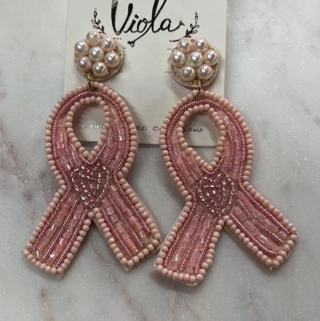 Breast Cancer Ribbon Earrings -  Post