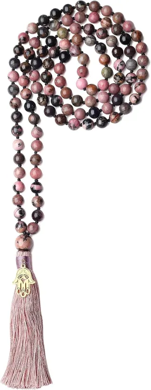 COAI Hand Knotted Tassel 108 Mala Beads Stone Beaded Necklace for Yoga Meditation