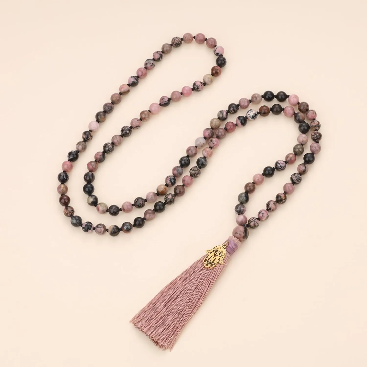 COAI Hand Knotted Tassel 108 Mala Beads Stone Beaded Necklace for Yoga Meditation