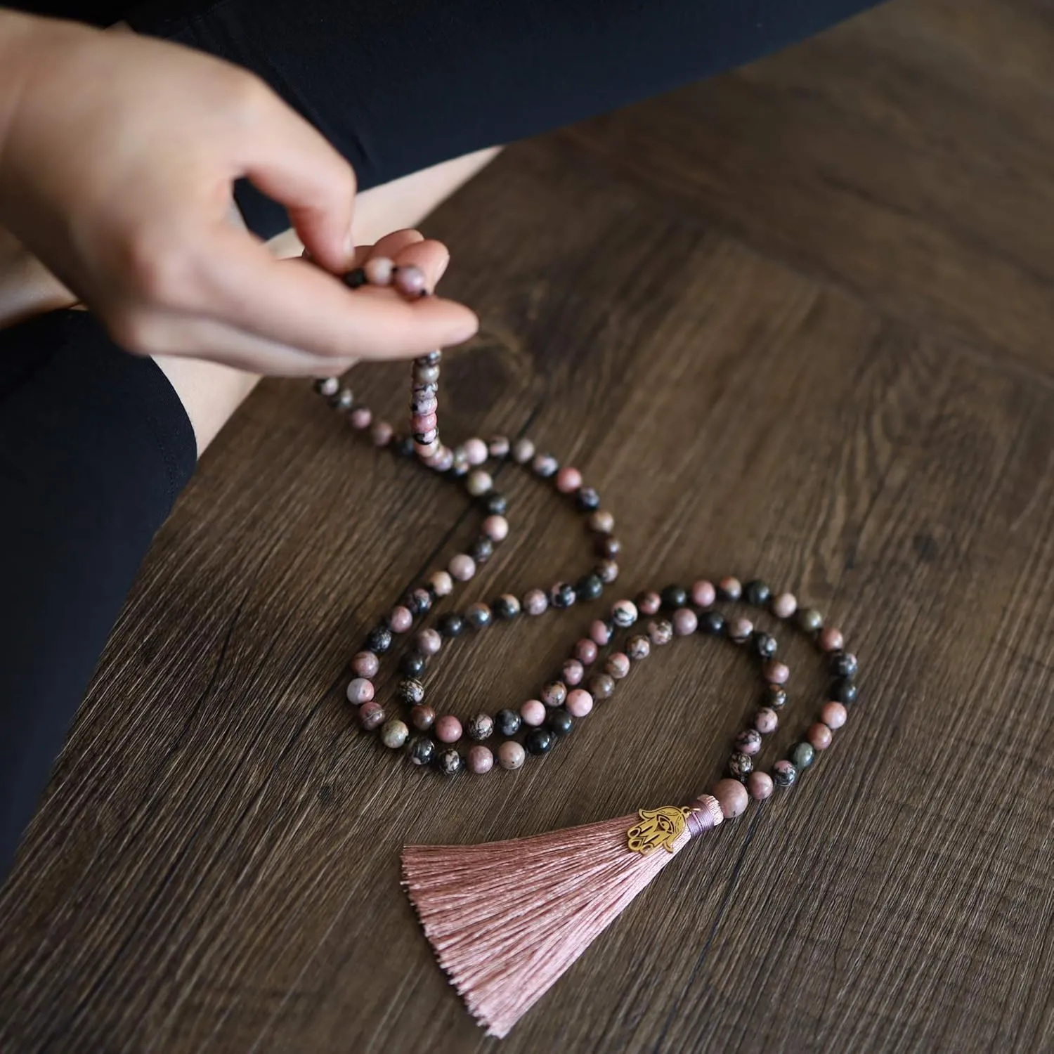 COAI Hand Knotted Tassel 108 Mala Beads Stone Beaded Necklace for Yoga Meditation