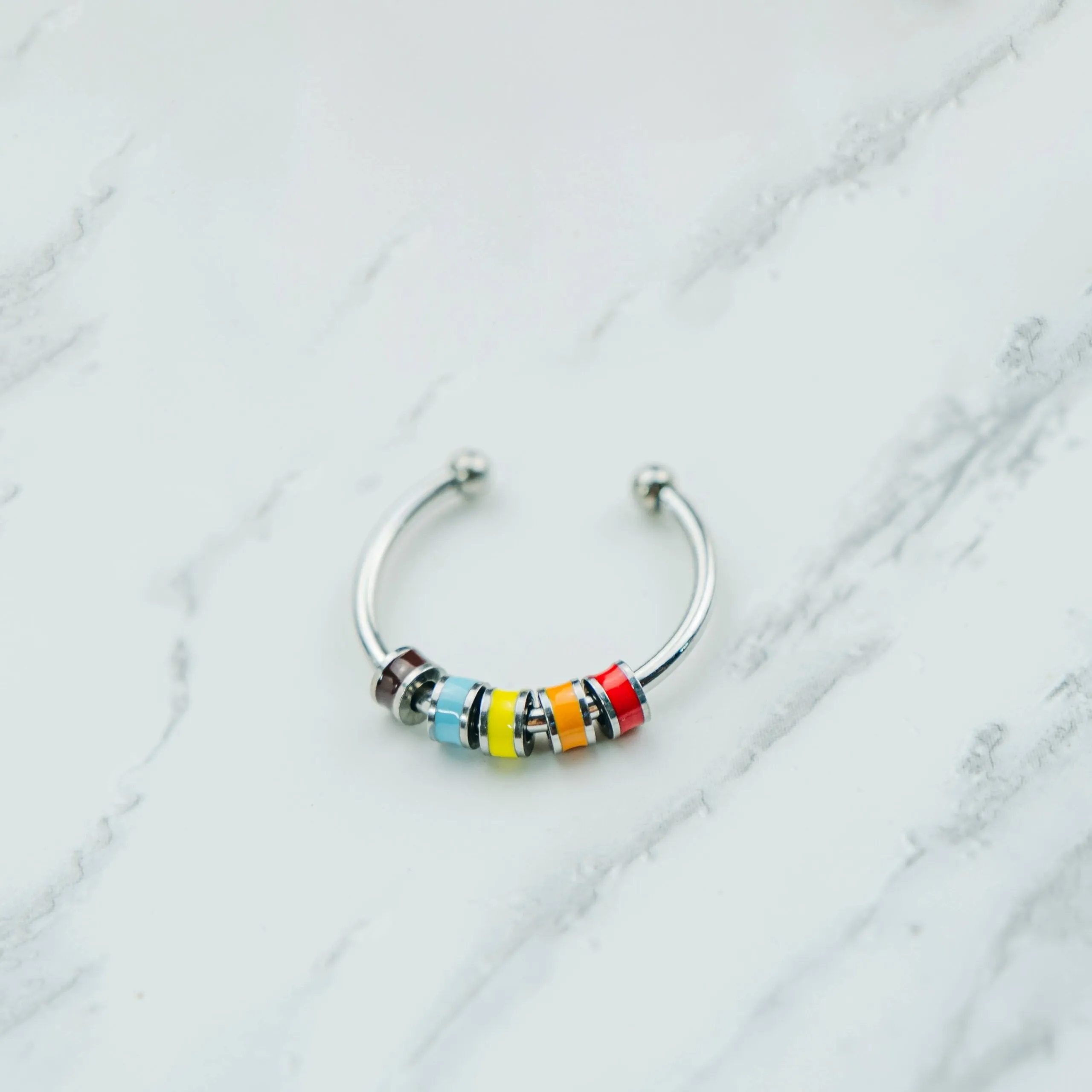 Colourful Enamel Beaded Rotatable Fidget Spinner Chain Ring
