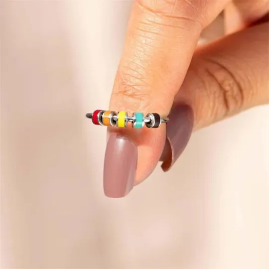Colourful Enamel Beaded Rotatable Fidget Spinner Chain Ring