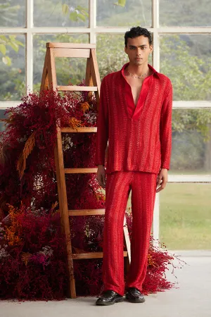 Crimson Beaded Scale-Knit Co-ord Set