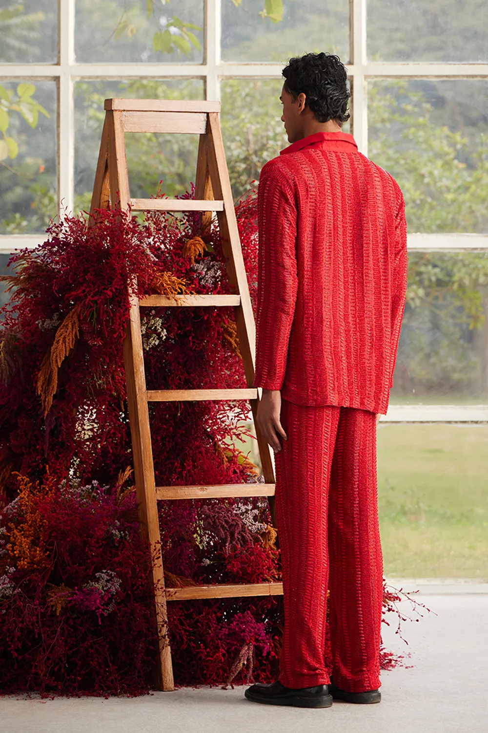 Crimson Beaded Scale-Knit Co-ord Set