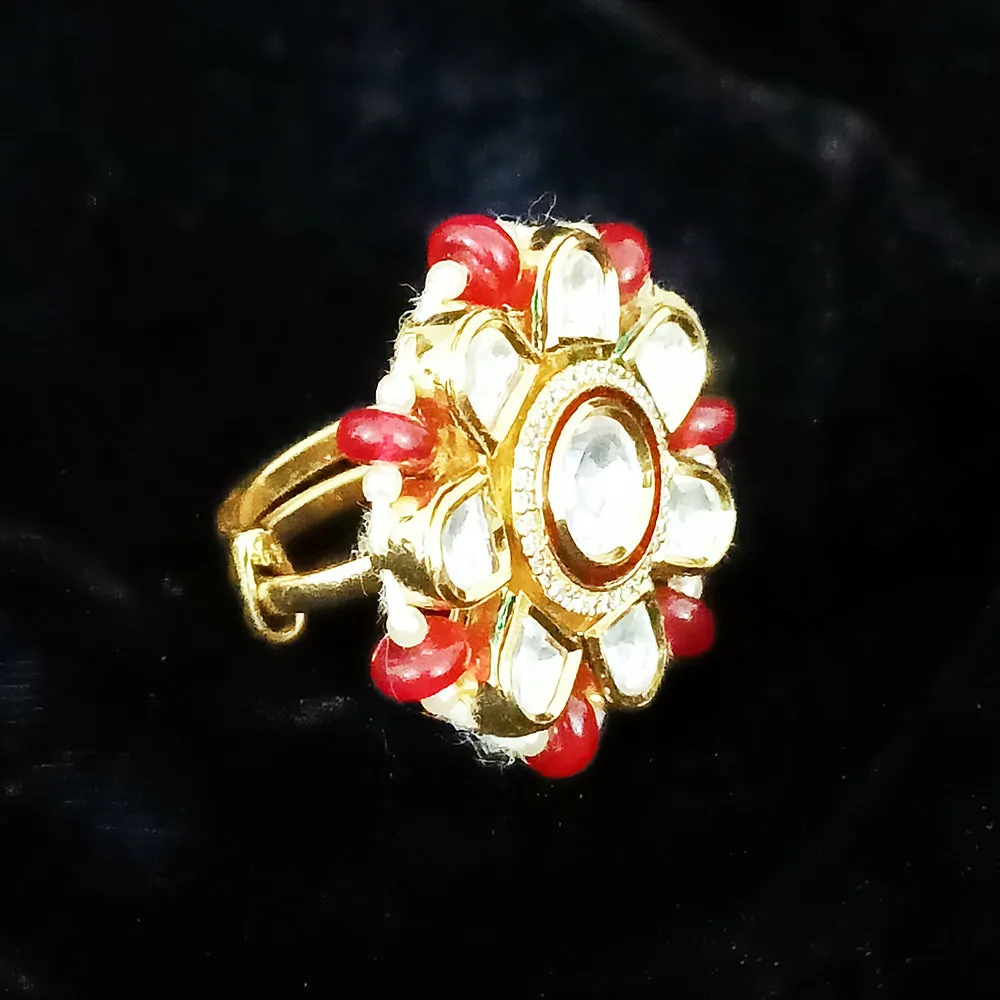 Designer Gold Plated Kundan Beaded Ring (Design 77)
