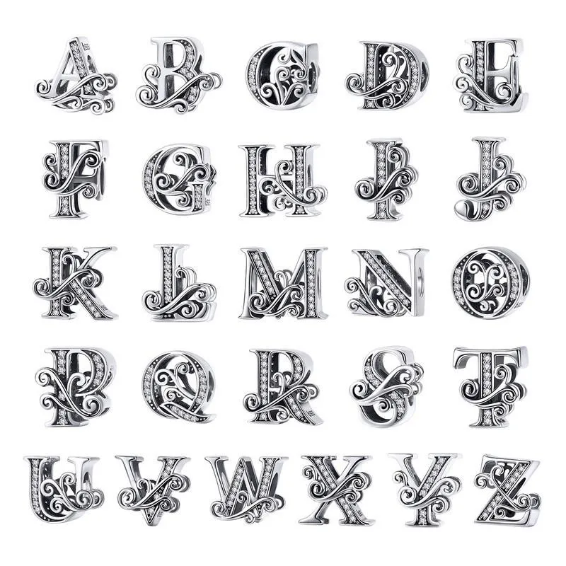 Diy Zircon Beaded Bracelet With 26 Letters Beads Style - Z
