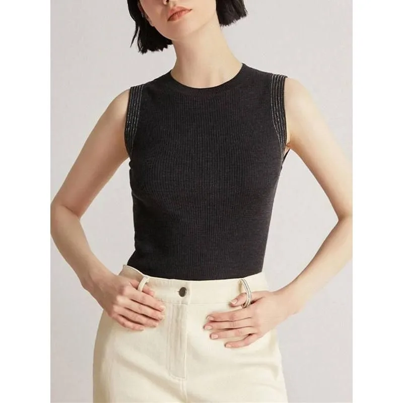 Elegant Beaded O-Neck Tank Tee