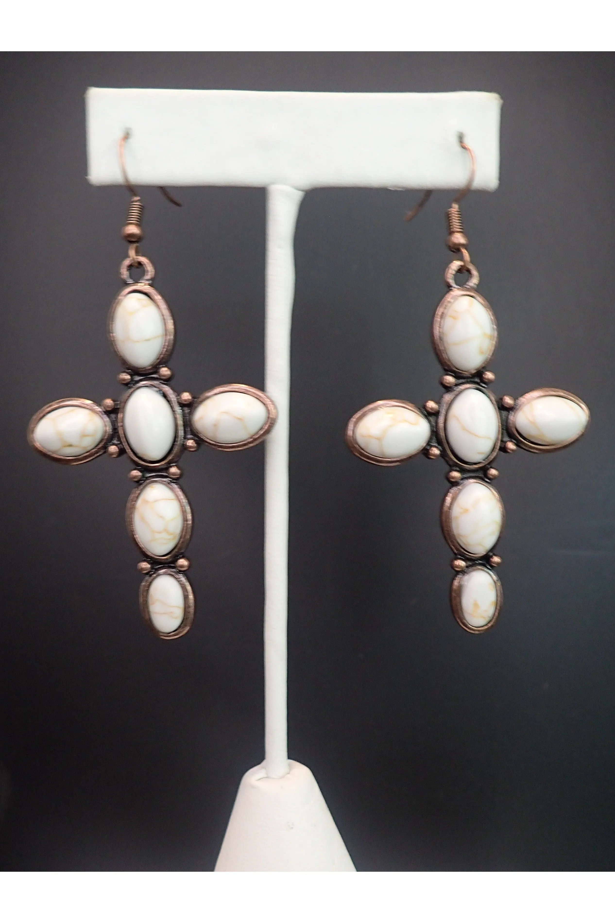 Emma Copper And White Stone Stretch Cross Bracelet