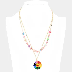 iLLASPARKZ Enamel Smile Pendant Flower Patterned Beaded Double Layered Necklace