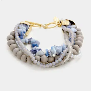 iLLASPARKZ Layered Multi Beaded Metal Leaf Toggle Bracelet