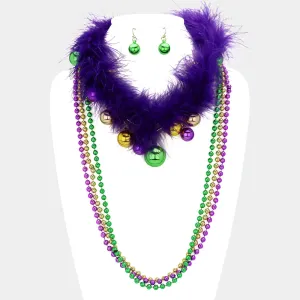 iLLASPARKZ Mardi Gras Feather Ball Beaded Layered Necklace