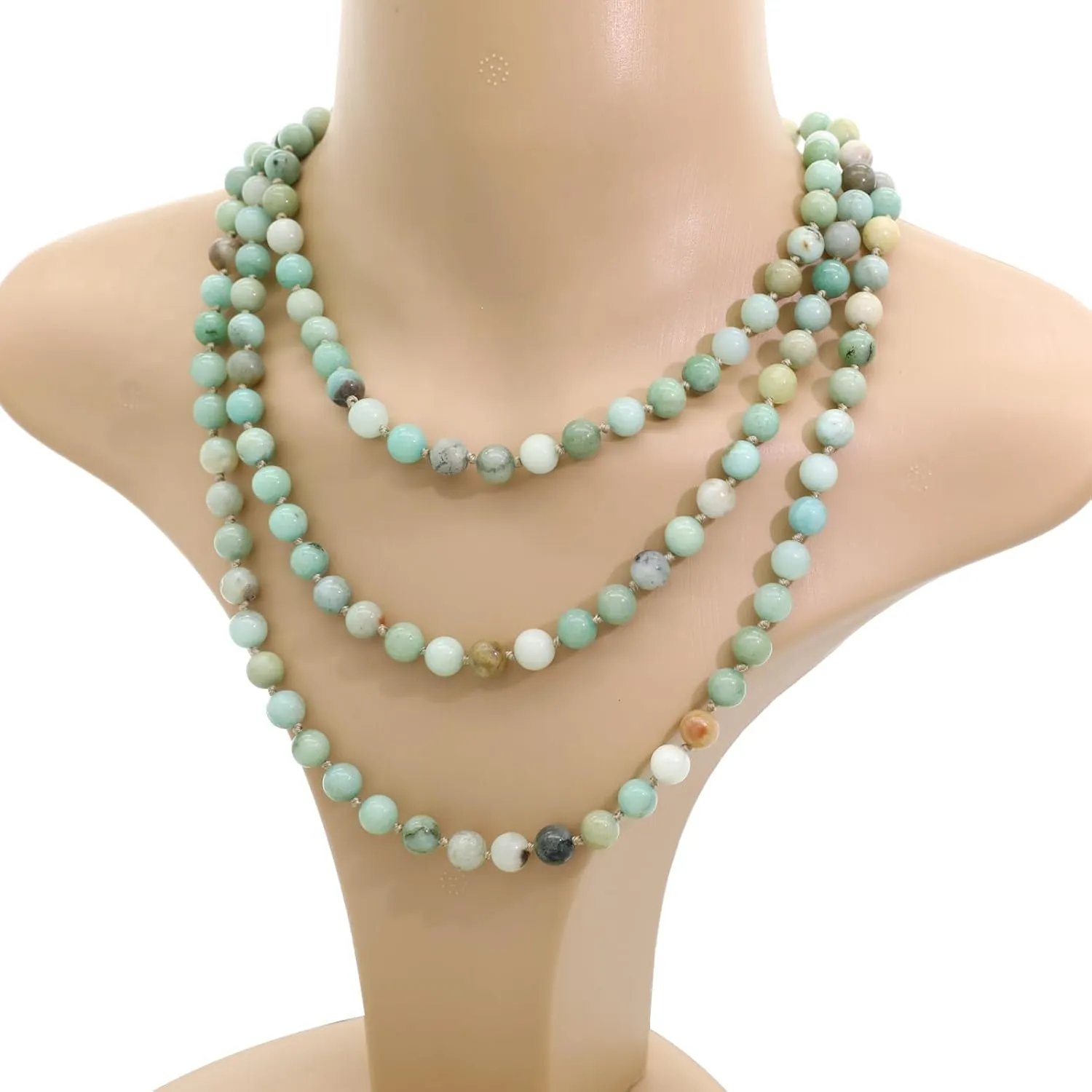 JNF Long Natural Stone necklace Semi-Precious Beaded Necklace for Women Men Handmade Multi Layer Versatile Long Wrap Strands Necklace
