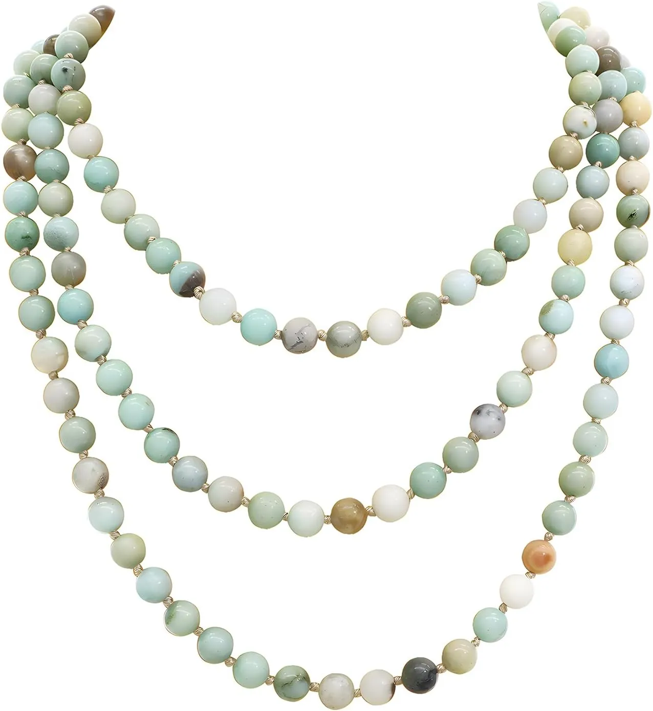 JNF Long Natural Stone necklace Semi-Precious Beaded Necklace for Women Men Handmade Multi Layer Versatile Long Wrap Strands Necklace