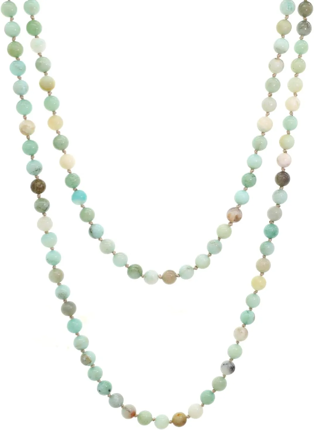 JNF Long Natural Stone necklace Semi-Precious Beaded Necklace for Women Men Handmade Multi Layer Versatile Long Wrap Strands Necklace