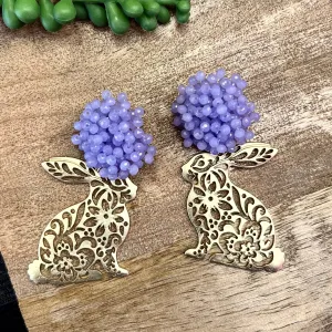 Lilac Beaded PomPom Bunny Earrings