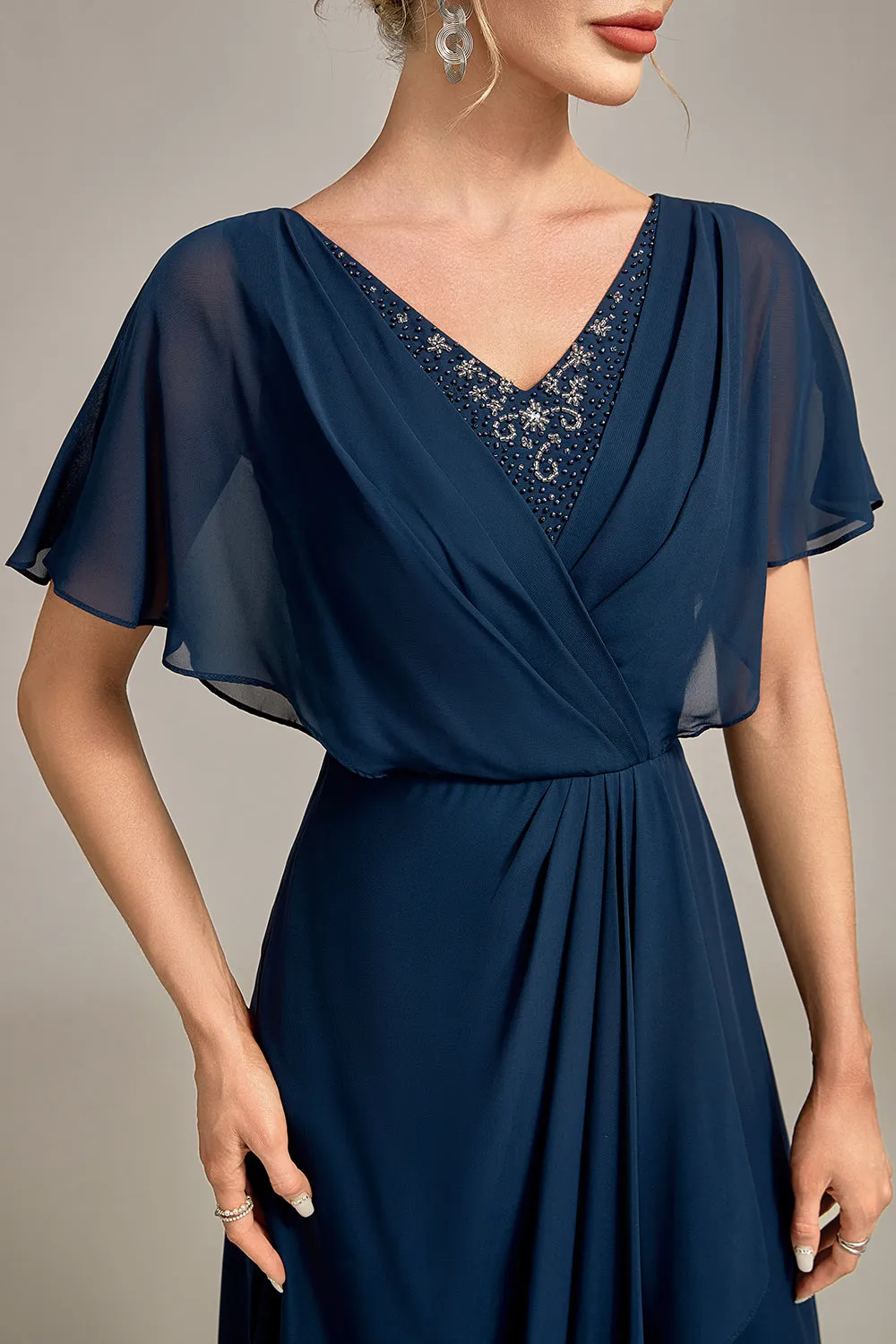 Luolandi A-Line Asymmetrical Sequins Mother of the Bride Dress With Beading Floor Length