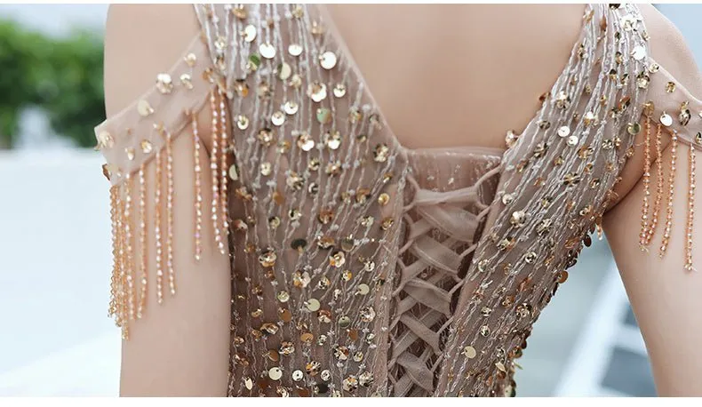 Luolandi A-line Evening Dress Beading Prom Dress Formal Evening Gown Sparkly