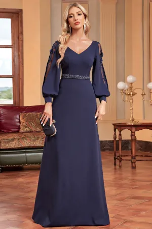 Luolandi A-Line Long Sleeves Floor Length Wedding Party Dress with Beading Mother of the Bride Dresses