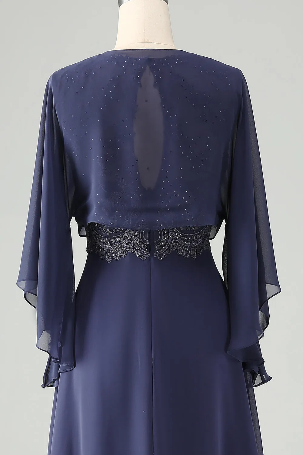 Luolandi A Line V Neck Cap Sleeves Mother of the Bride Dress With Beading Floor Length