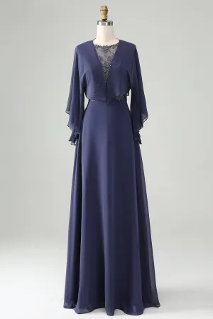 Luolandi A Line V Neck Cap Sleeves Mother of the Bride Dress With Beading Floor Length