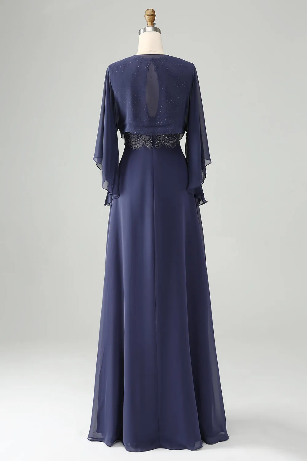 Luolandi A Line V Neck Cap Sleeves Mother of the Bride Dress With Beading Floor Length