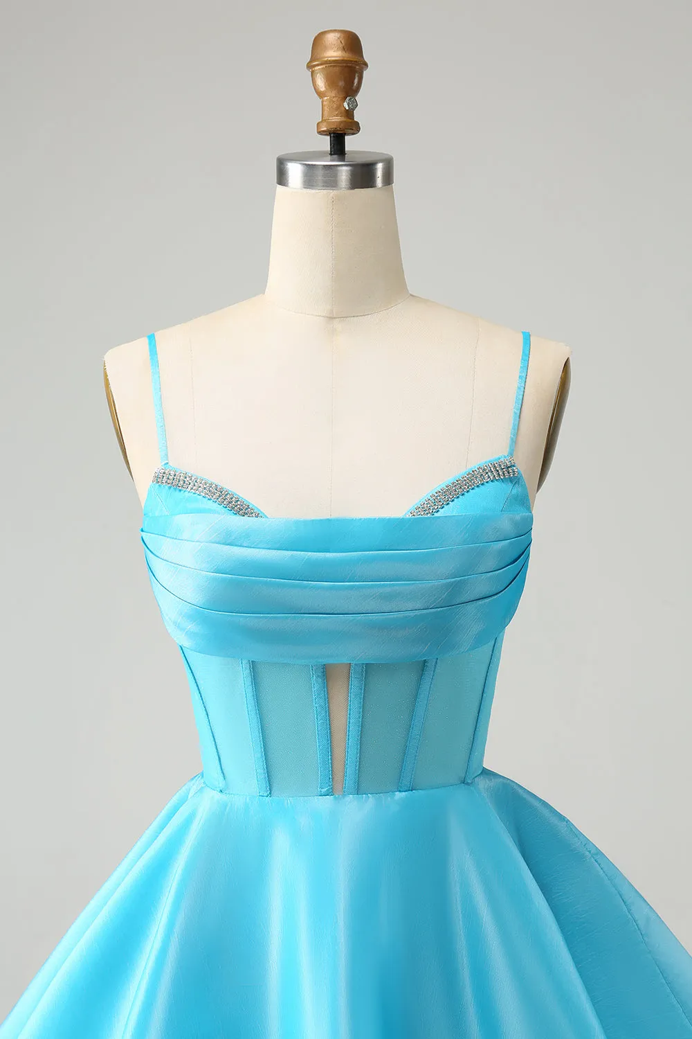 Luolandi Blue A Line Spaghetti Straps Corset Short Homecoming Dress with Beading Sexy