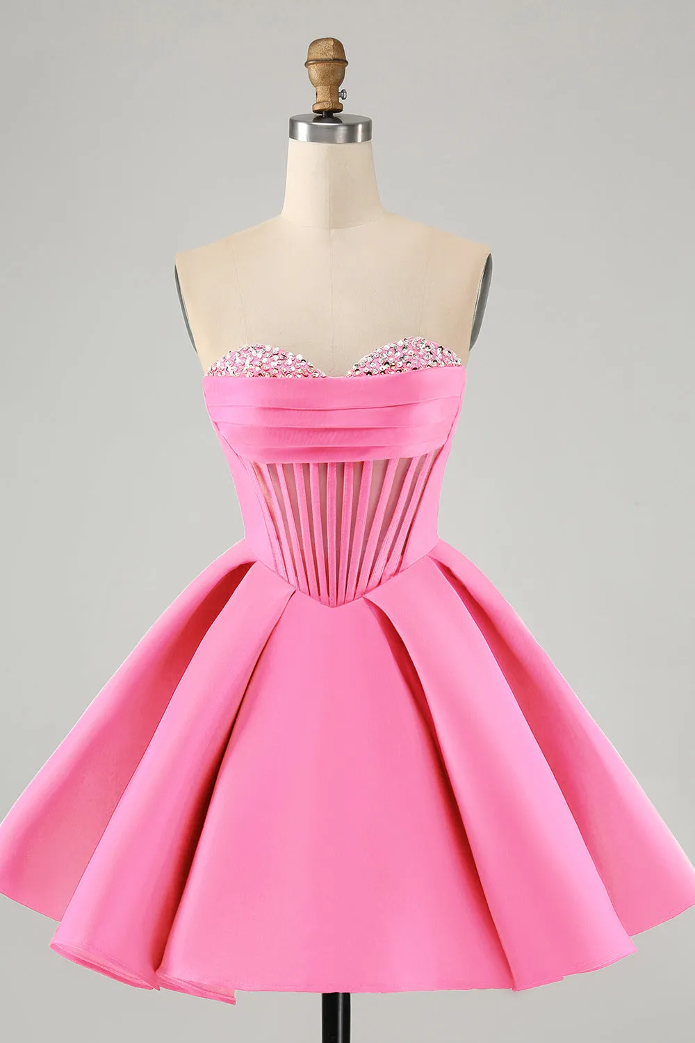 Luolandi Cute A Line Sweetheart Corset Short Homecoming Dress with Beading Party Dress