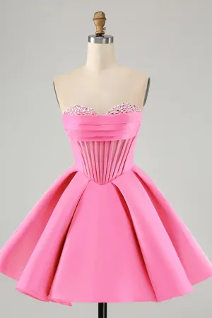 Luolandi Cute A Line Sweetheart Corset Short Homecoming Dress with Beading Party Dress