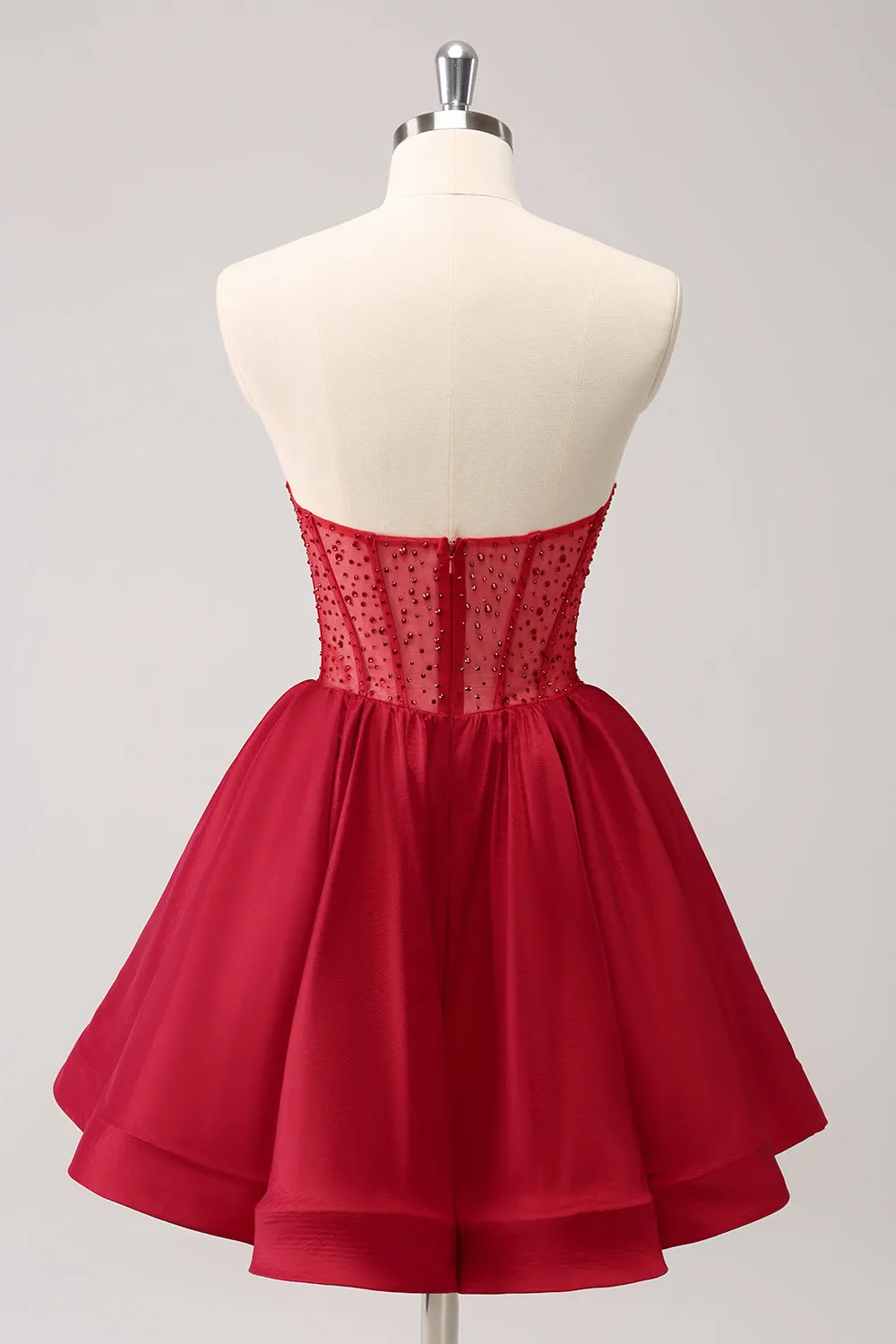 Luolandi Cute Red A Line Strapless Corset Ruffle Homecoming Dress with Beading Sexy Party Dress