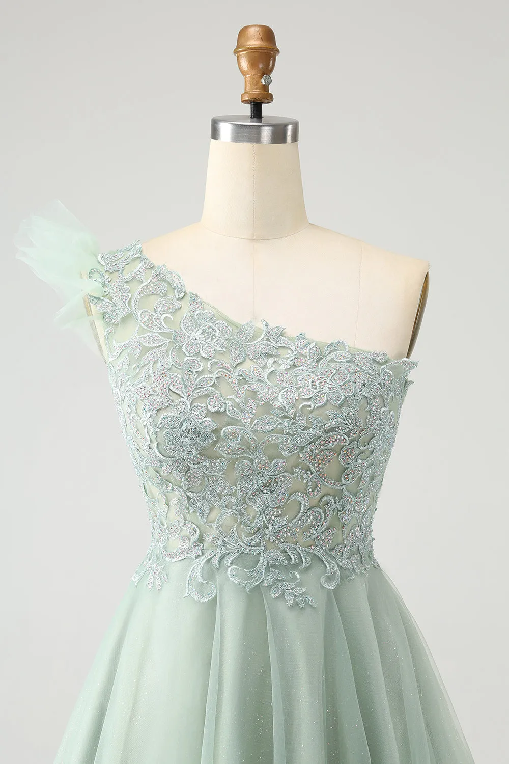 Luolandi Dusty Sage A Line One Shoulder Short Homecoming Dress with Beading Beautiful