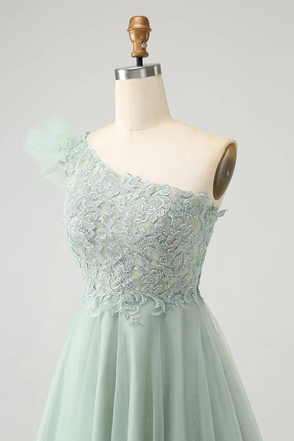 Luolandi Dusty Sage A Line One Shoulder Short Homecoming Dress with Beading Beautiful