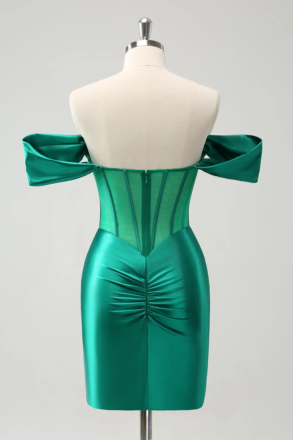 Luolandi Glitter Green Tight Off the shoulder Corset Homecoming Dress with Beading Sexy Party Dress