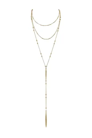 Metal beaded y shape multi layered necklace