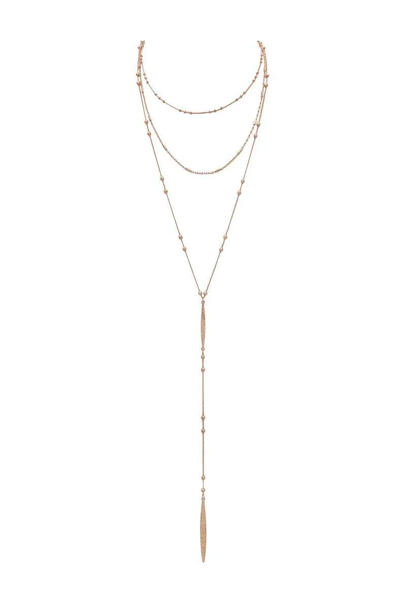 Metal beaded y shape multi layered necklace