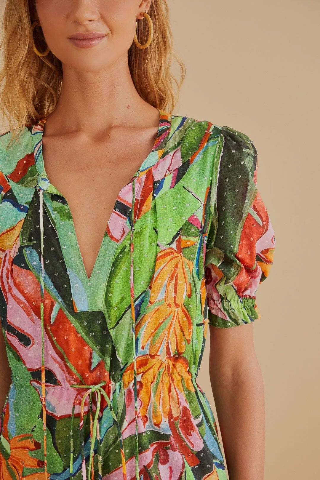 Multicolor Banana Foliage Short Sleeve Mini Dress
