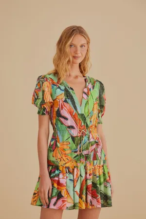 Multicolor Banana Foliage Short Sleeve Mini Dress