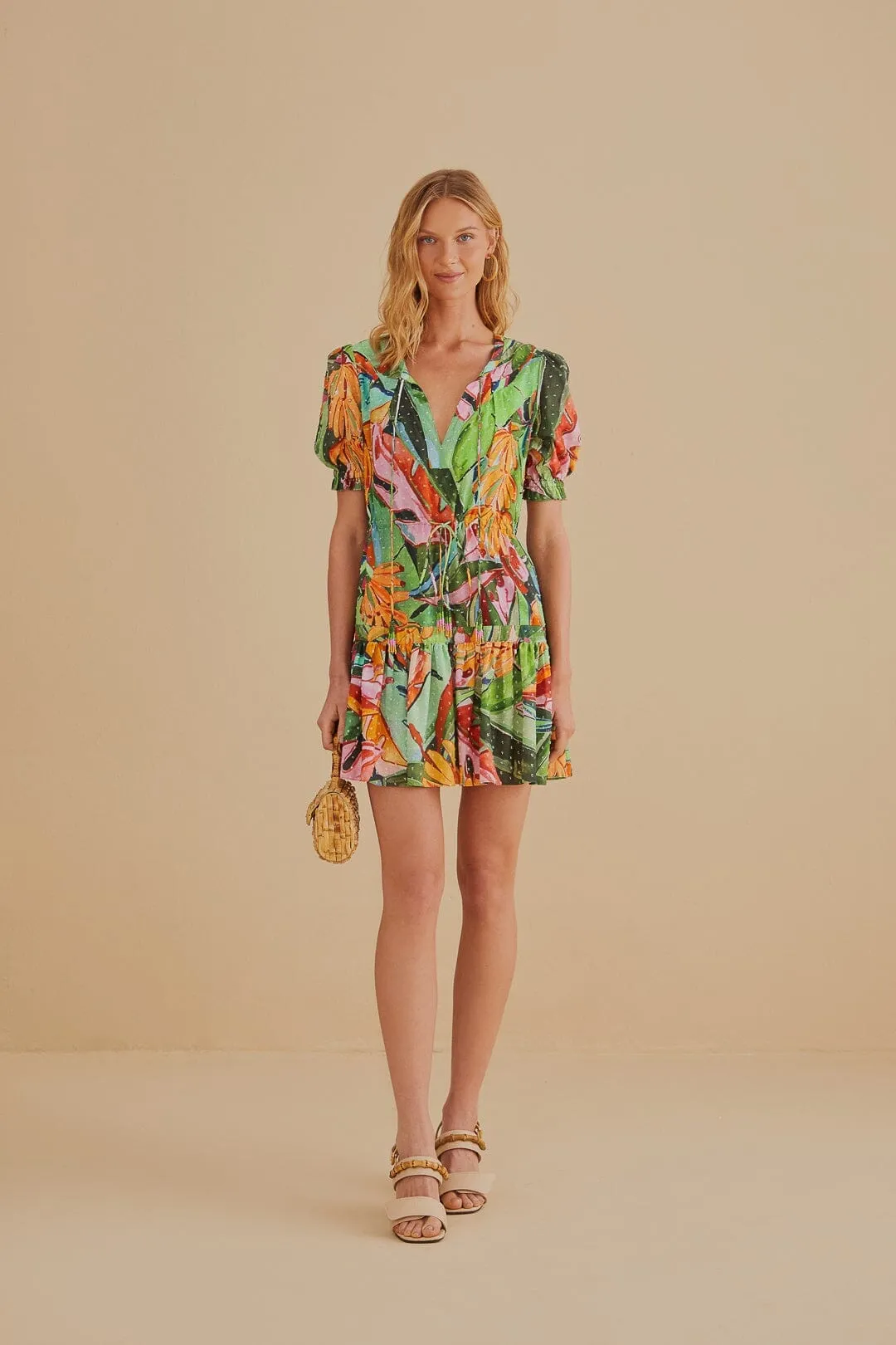 Multicolor Banana Foliage Short Sleeve Mini Dress
