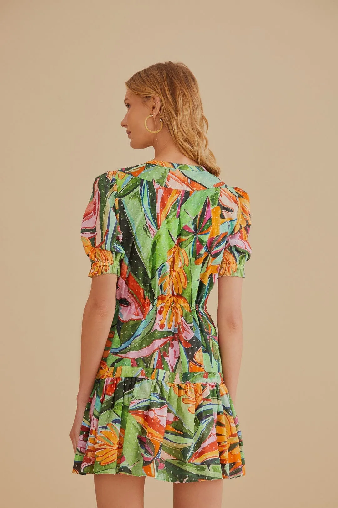 Multicolor Banana Foliage Short Sleeve Mini Dress
