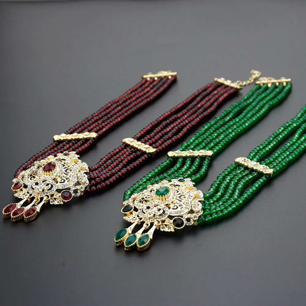 Neovisson High Quality Natural Stone Beaded Necklace Drop Earring Morocco Bride Wedding Jewelry Set Women Favorite Gift