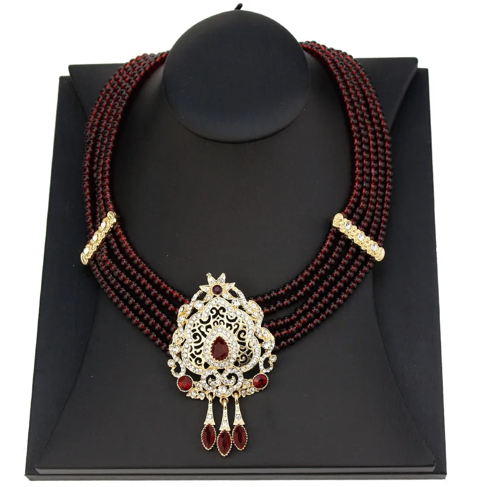 Neovisson High Quality Natural Stone Beaded Necklace Drop Earring Morocco Bride Wedding Jewelry Set Women Favorite Gift