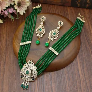 Neovisson High Quality Natural Stone Beaded Necklace Drop Earring Morocco Bride Wedding Jewelry Set Women Favorite Gift